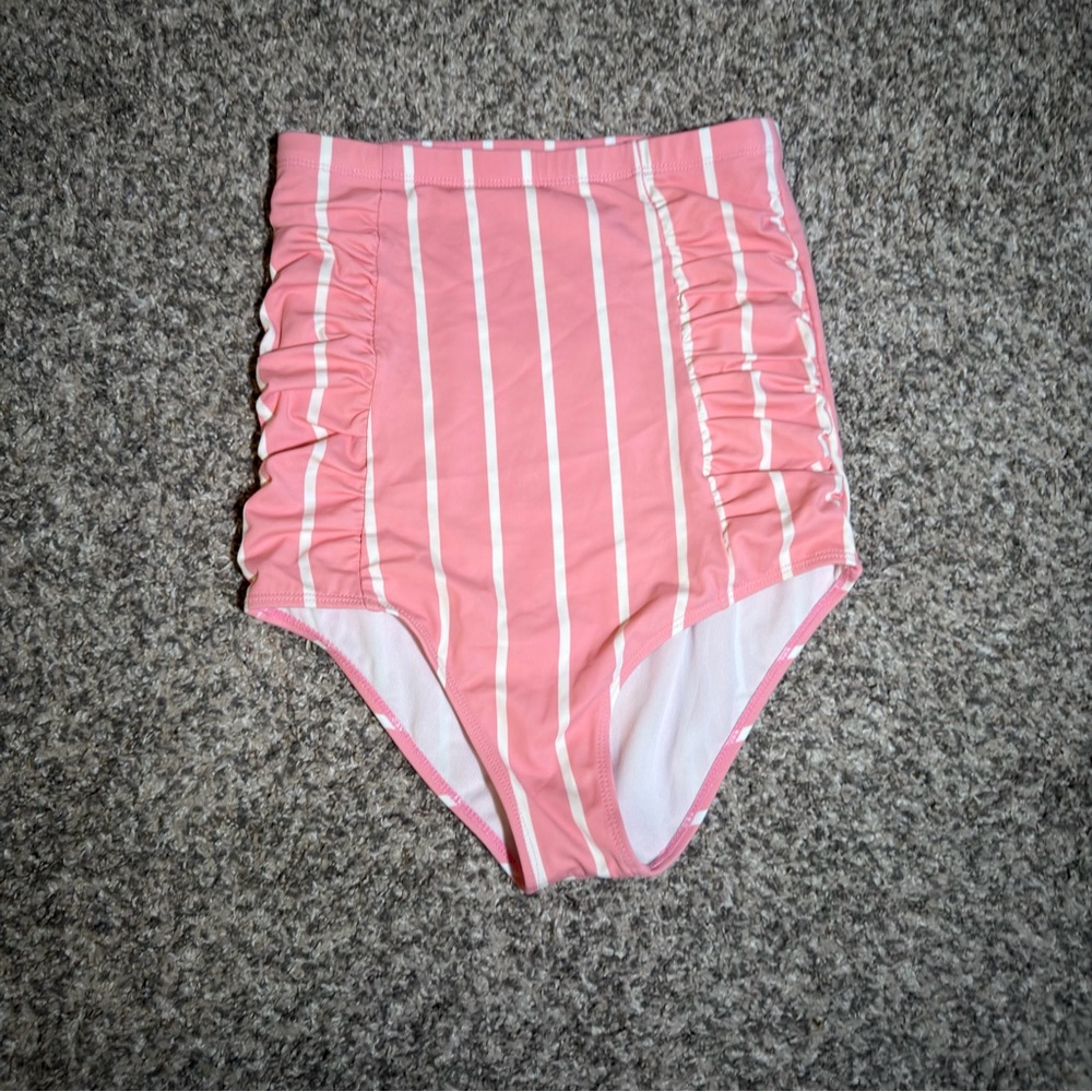 Retro Pink Striped High-Waisted Bikini Bottom